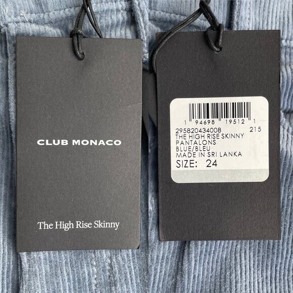 Club Monaco High Rise Corduroy Pants Skinny Jeans Pastel Blue - Size 24" - NWT - Picture 6 of 14